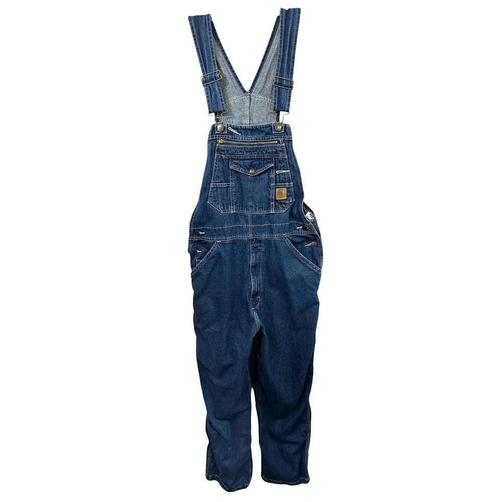 Berne Mens‎ 36x32 Denim Bib Overalls Dark Wash Workwear Blue Cotton Carpenter B